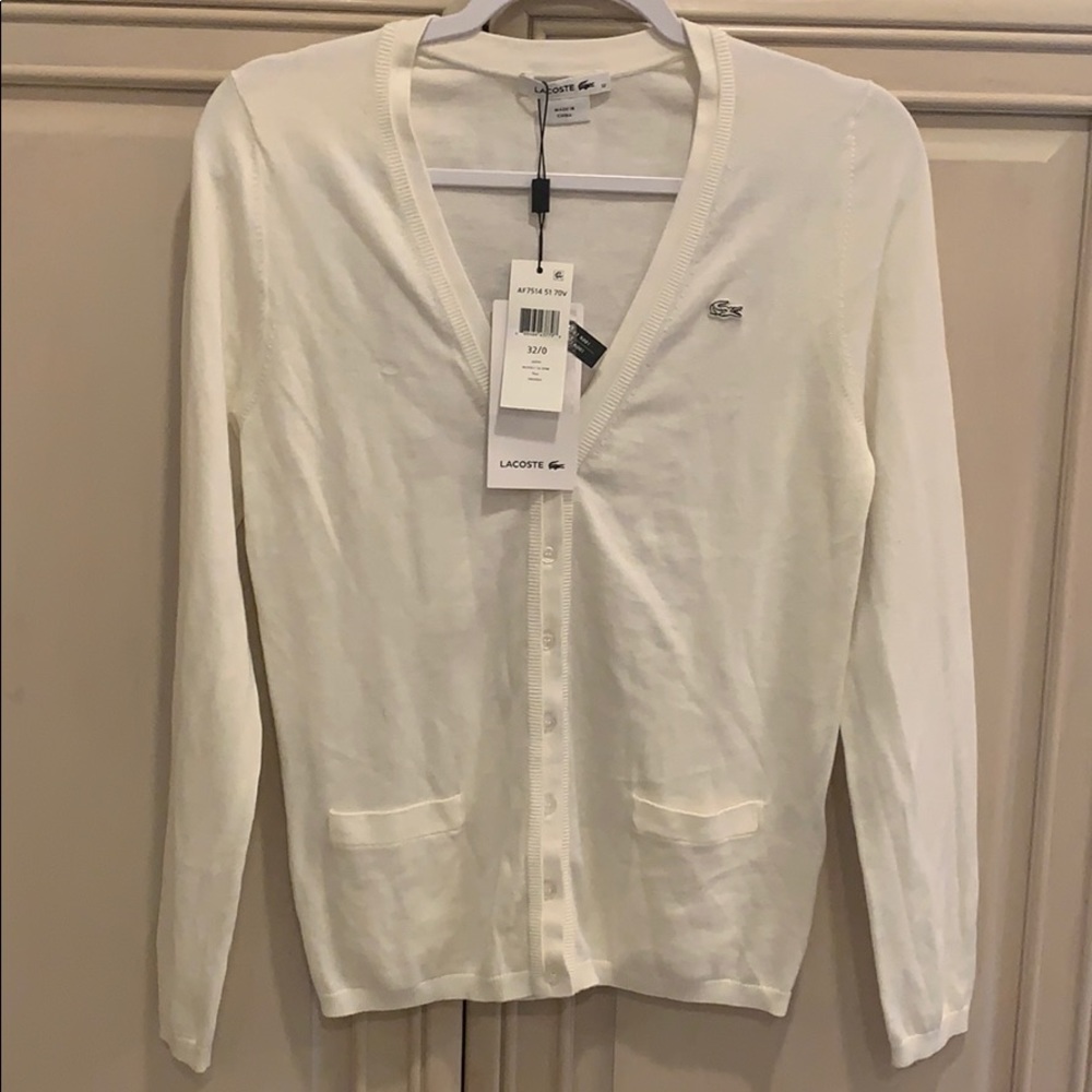 LACOSTE white cardigan NWT